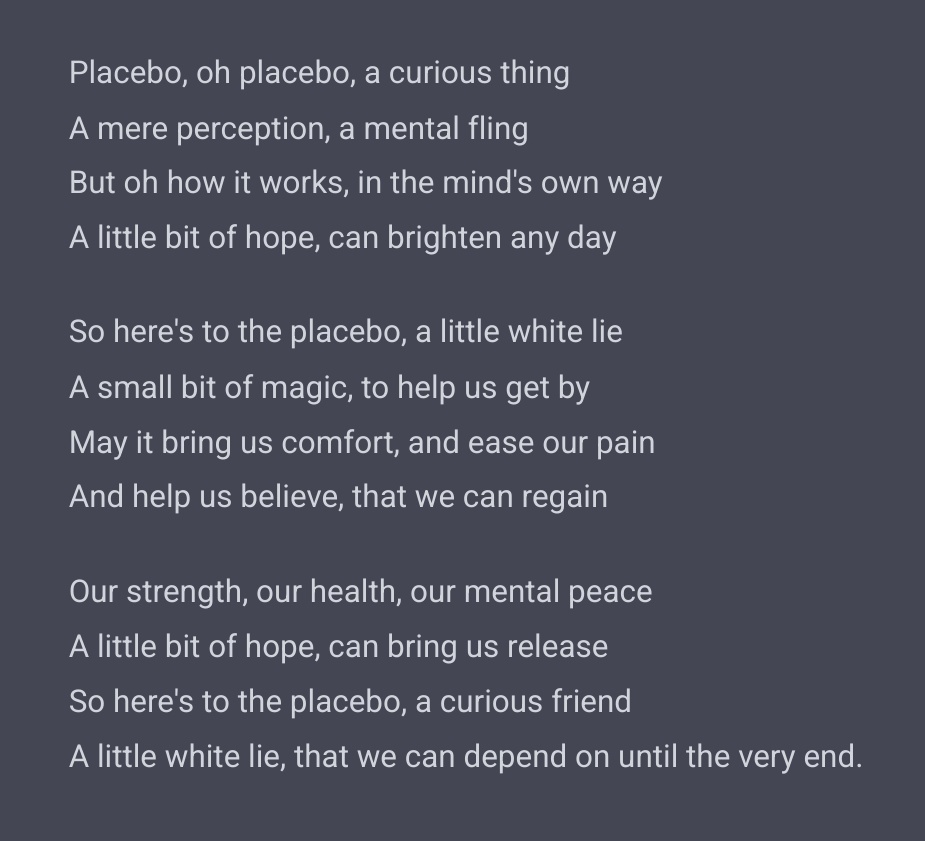 The whole #sfb289 wishes you all a merry christmas and relaxing holidays! 🎄❄️🎁

The friendly OpenAI assistant helped us to write a little placebo poem! 📜