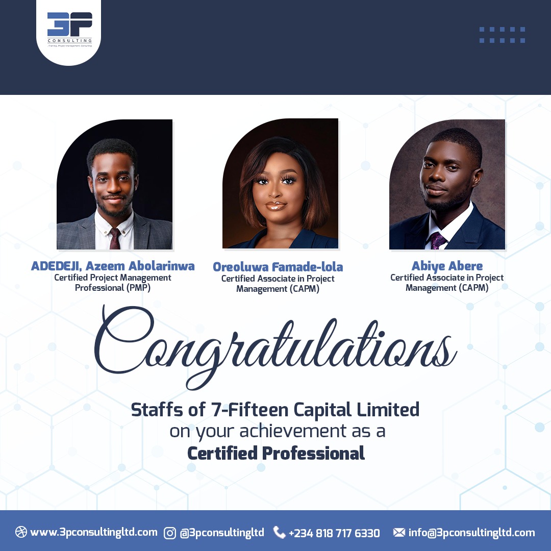 3pconsultingltd's tweet photo. Congratulations to Staff of 7-Fifteen Capital on their Professional Certifications. https://t.co/yobHnZEMoS