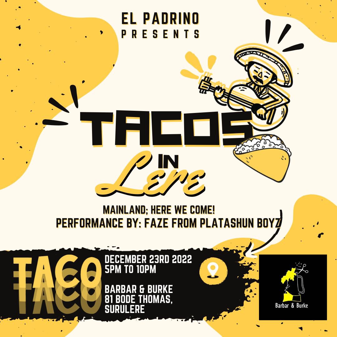 ElPadrinoNG's tweet photo. El Padrino will be touching down the mainland💃💃

Tacos in Lere!! #taco #elpadrinotacos https://t.co/t6djP00XVb