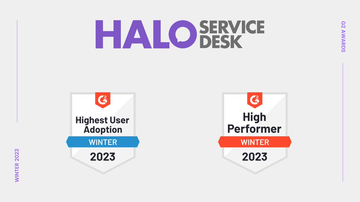HaloServiceDesk's tweet photo. We are delighted to announce that we have been named a 'High Performer' and the Service Desk solution with the 'highest User Adoption' for the Winter of 2023 by @G2dotcom.

Read the blog: https://t.co/4qIKf6yyYB https://t.co/MmmY7FDfcH