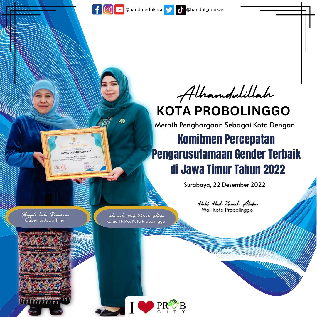 Bertepatan dengan Hari Ibu Tahun 2022, Kota Probolinggo kembali meraih penghargaan atas prestasi menjadi kota dengan Komitmen Percepatan Pengarusutamaan Gender Terbaik di Jawa Timur.