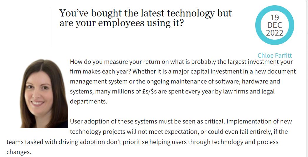 ApperioLtd's tweet image. You’ve bought the latest technology but are your employees using it? - Legal IT Professionals | Everything legal technology buff.ly/3WuGjB4

via @LTC4CoreComps &amp;amp; @LegalIT
