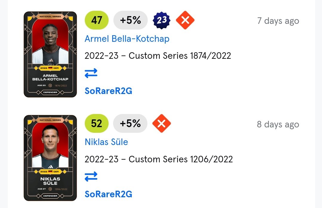 SoRare R2G (@sorarer2g) on Twitter photo It's time for antoher giveaway! 📢
These 2 German global cards will get a new home. We will draw 2 winners so double the chance of winning!
Like ❤
Retweet🔁
Follow <a href="/SoRareR2G/">SoRare R2G</a> 👥
Winner will be announced Monday 26th of december somewhere in the morning! 🗓
Good Luck! 🍀 It's time for antoher giveaway! 📢
These 2 German global cards will get a new home. We will draw 2 winners so double the chance of winning!
Like ❤
Retweet🔁
Follow <a href="/SoRareR2G/">SoRare R2G</a> 👥
Winner will be announced Monday 26th of december somewhere in the morning! 🗓
Good Luck! 🍀