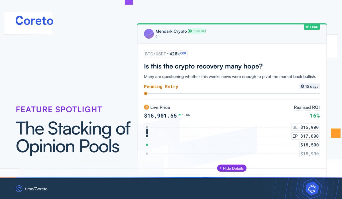 💥Feature Spotlight 💥
Staking of Opinion Pools (#SOOP)

What is it, who is it for, and how to use it - let's have a deep dive into one of Coreto's unique features!

🧵