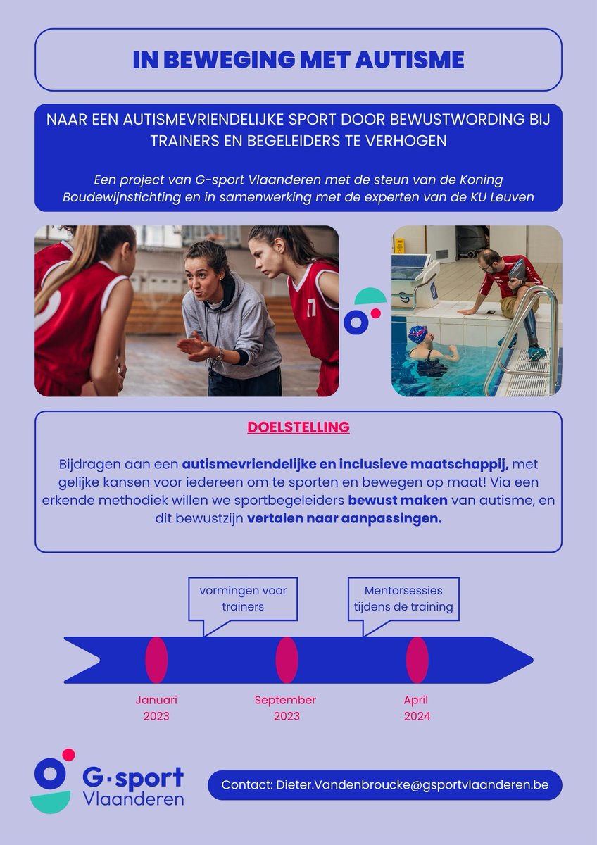 In beweging met #autisme 💪

In 2023 zetten we samen met de experten van de KU Leuven in op het verhogen van de bewustwording en kennis bij #trainers over hoe ze hun sport #autismevriendelijk kunnen maken.

Lees er alles over op onze website 👇
gsportvlaanderen.be/nieuws/in-bewe…