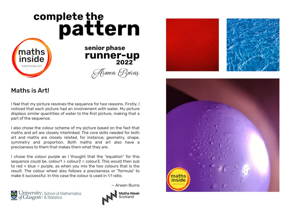 mathsinside's tweet photo. *Maths is Art!* — Arwen Burns (S4) @SpeysideRector — Senior Phase Runner-up 📸🏅🎉

👉https://t.co/4cjpI3heYj 

@mathsinside #mathsinside #mathsinsidePattern #maths #PhotoContest #MathsWeekScot @UofGlasgow @UofGMaths_Stats @mathsweekscot @tentivetodetail https://t.co/B8tiH5MD8m