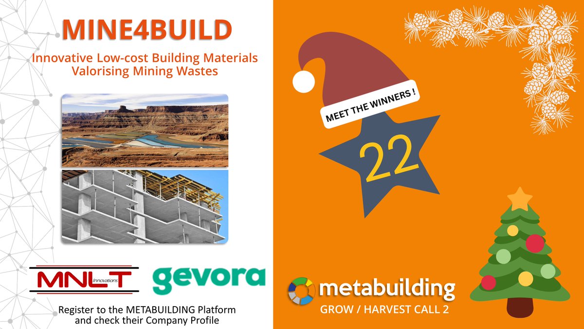 ✨No need to wait until #Xmas!🎄⛄
Follow #METABUILDINGAdventCalendar to discover the winner #innovation projects❗
👉Meet MNLT INNOVATIONS PC &amp; <a href="/GevoraConstSA/">GevoraConstSA</a>, the winner #SMEs of the “MINE4BUILD” Project❗
bit.ly/METABUILDING_22  
#recycling #miningindustry #circularity