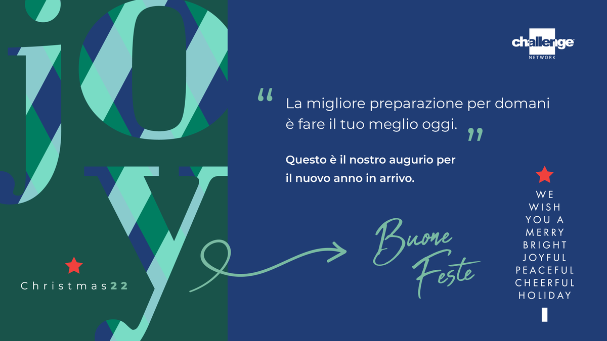 challengentwrk's tweet image. Scoprire nuove competenze, coltivarle con passione, far brillare il proprio talento: questi i nostri migliori auguri per concludere il 2022 e iniziare al meglio un nuovo anno, sempre insieme. 

#BuoneFeste da tutti noi di #ChallengeNetwork ✨