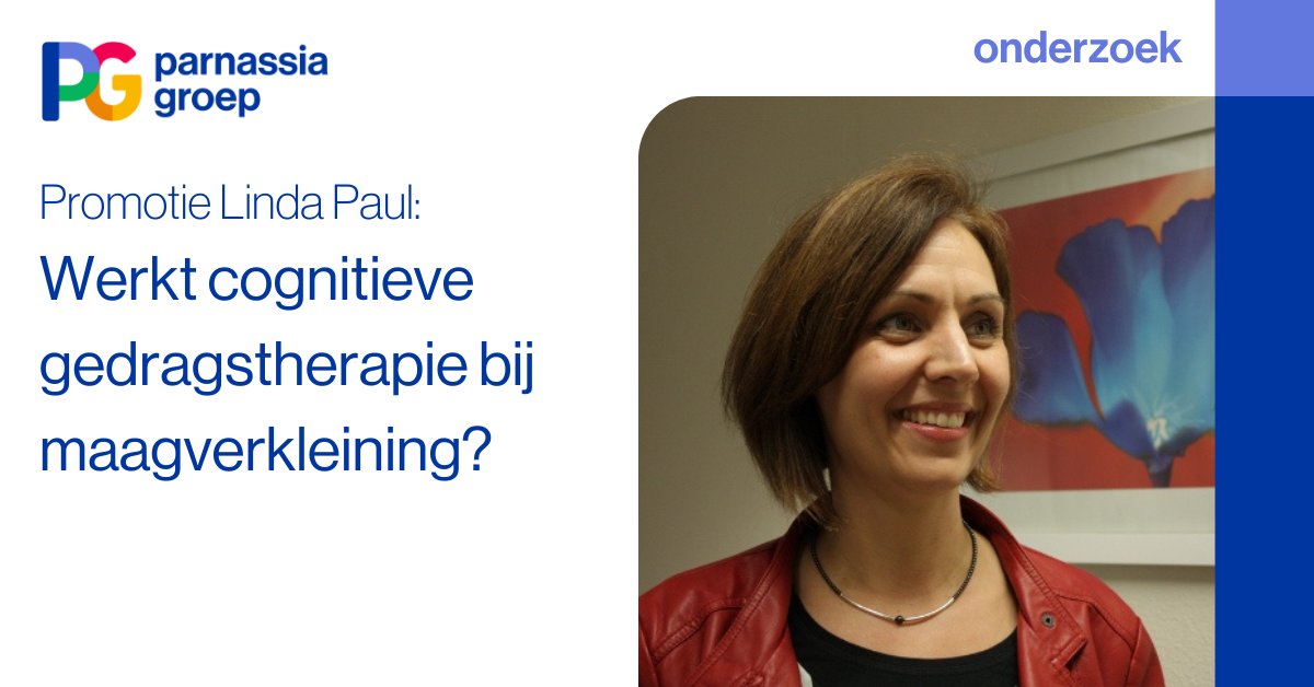 Vandaag promoveert PsyQ-collega Linda Paul aan de Erasmus Universiteit Rotterdam op haar onderzoek naar de meerwaarde van cognitieve gedragstherapie (CGT) bij maagverkleiningsoperaties. Proficiat, Linda! psyq.nl/actueel/-/1302…