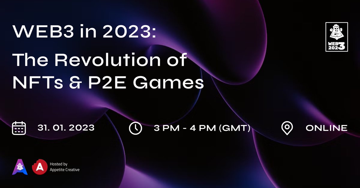 AppelinkAC's tweet photo. 🚨 NEW WEBINAR 🚨

“#WEB3 in 2023: The Revolution of #NFTs &amp; #P2EGames” 🚀 🎮

Panel: 🗣
@wigj 
@PlayTimeRaiders 
https://t.co/CuzwYmNRQ7
@aligned_studios 
 
🗓 31. 01. 2023
⏰ 3:00PM – 4:00PM (GMT)
📌 ONLINE
💸  FREE
 
Sign up ➡ https://t.co/tASaIW7o9r

Don't miss out! 🔥 https://t.co/moKqB78ct7