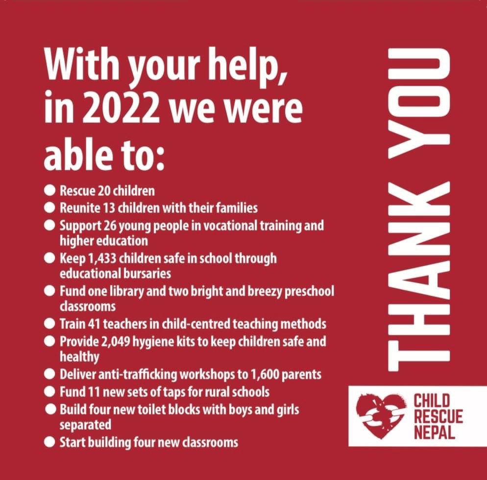 Thank you everyone for your wonderful support this year - with your help we have been able to rescue, reunite and keep safe so many forgotten children in Nepal. Have a blessed Christmas and a wonderful new year. With love and appreciation from Jo and all at Child Rescue Nepal ❤️
