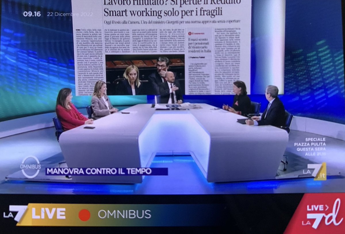 #Manovra: su cessione crediti #Superbonus e compensazioni #caromateriali soluzioni insufficienti. Necessarie misure che salvaguardino la liquidità delle #imprese. La Presidente #Brancaccio a <a href="/OmnibusLa7/">Omnibus La7</a>