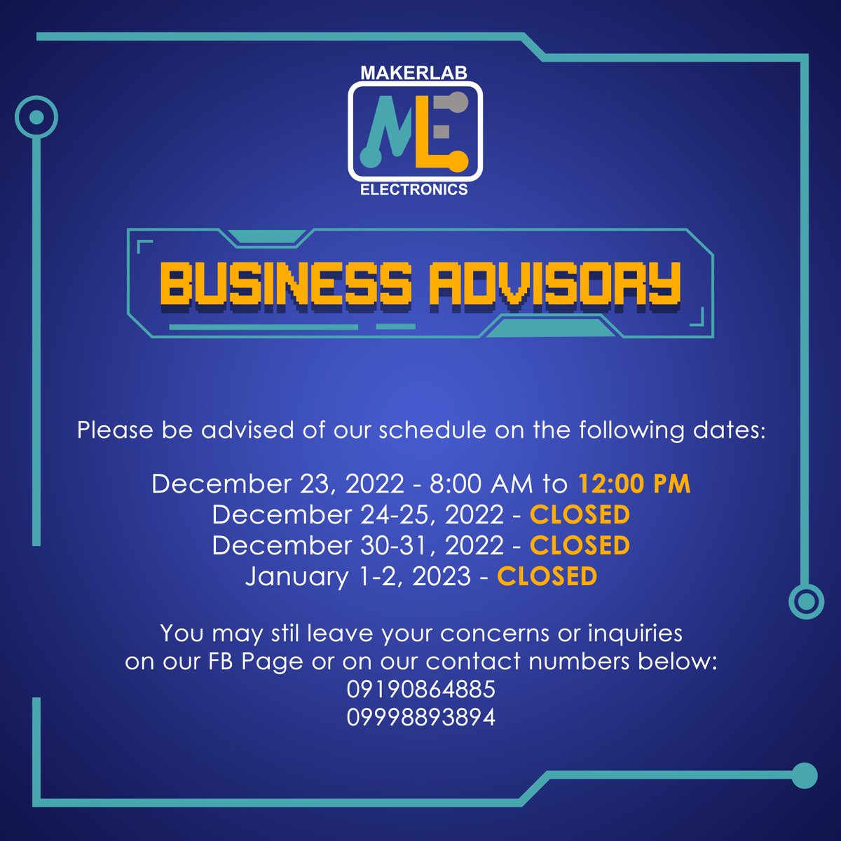 makerlab_e's tweet image. As we prepare for that Holy Night and Blessed Day, please take note of the following!

#MakeItMakerlab 
#MakerlabElectronics