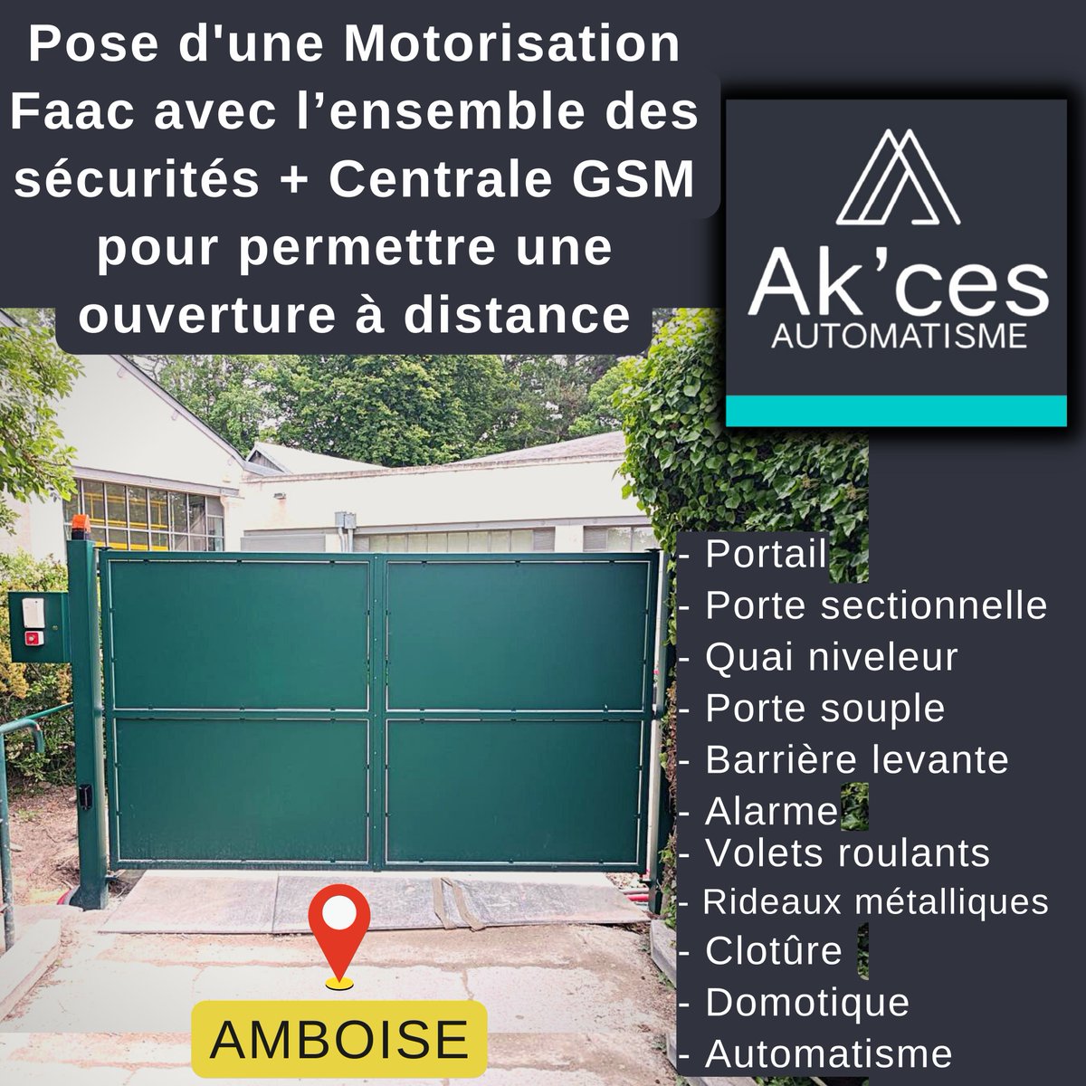 Akces37's tweet photo. 🔧Pose d'une Motorisation Faac + Centrale GSM pour permettre une ouverture à distance à #leclosluce

Ce portail a été mis en place par notre serrurier 🗝

#portailbattant #motorisation #tours #indreetloire #akcesautomatisme #portail #porte #garage #automatisme #amboise https://t.co/g9Ucba9veD