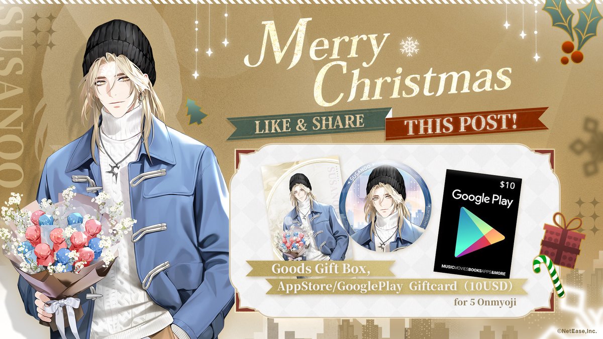 Onmyojigame's tweet photo. 🦌Promise of Falling Years - Gifts Giving Day 2🦌

❄️The martial god of Takamagahara brings onmyoji a gift on time!

🎄How to enter: Like &amp; Share this post
🎄Event Time: Until 12/29 23:59(EST)

🎁：Goods Gift Box, AppStore/GooglePlay Giftcard（10USD）for 5 Onmyoji

#Onmyoji https://t.co/zhO6Wa6g2P
