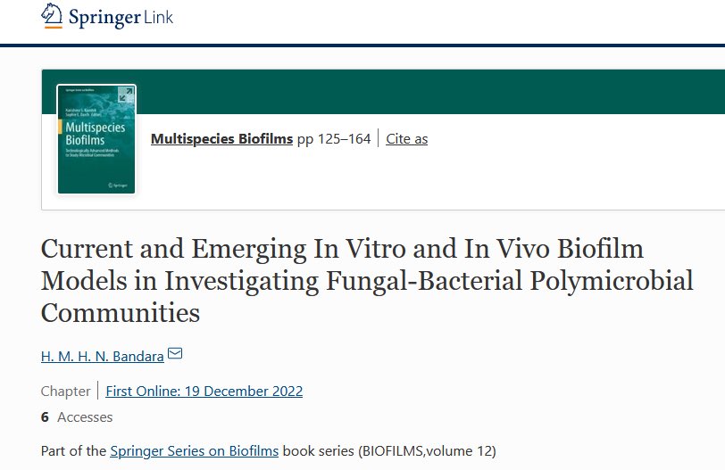HMHNBandara's tweet image. My latest book chapter on “fungal bacterial biofilm models” are now available online at bit.ly/3WyDCOW. A  wonderful way to finish the year..! @SpringerNature @DarchLab @BristolIandI @BristolUni @Bristol_AMR @biofilmPapers @BristolUniPure  #biofilm #polymicrobial