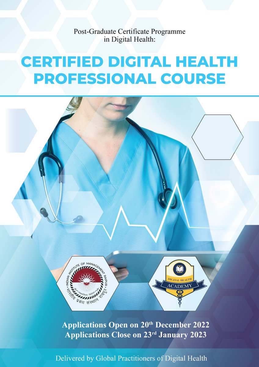 iimraipur's tweet photo. IIM Raipur in association with Digital Health Academy announces admission to the first Post Graduate Certificate Programme in Digital Health.
The application process has started.
To know more click the link below-
https://t.co/i9MQ4MPp0r
#iimraipur #digitalhealth #PGCP #IIM https://t.co/bjG48QUaM7