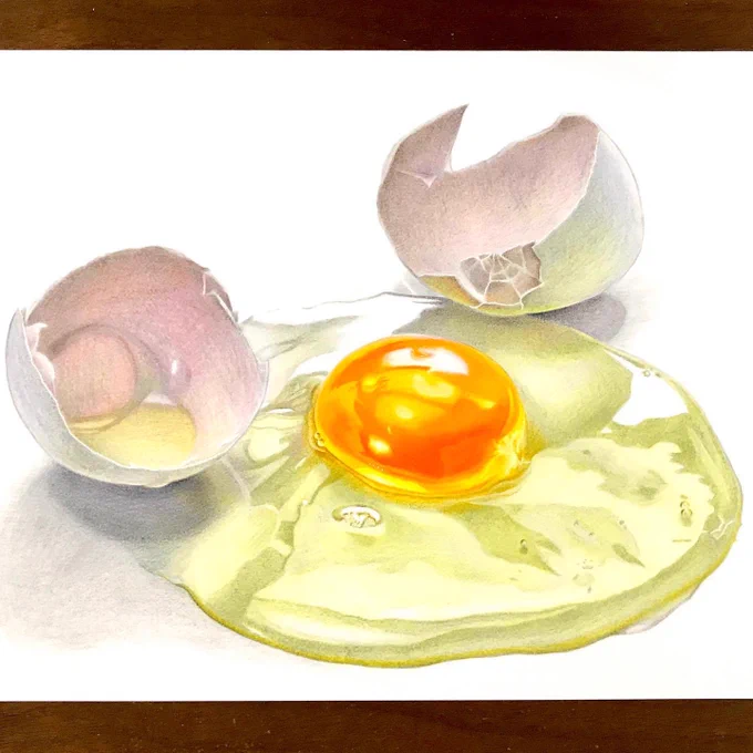 色鉛筆で描いた生卵#色鉛筆画 #イラスト 