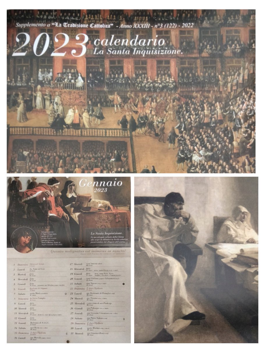 La Santa Inquisizione fu un'opera ed una gloria della Chiesa Cattolica e noi le abbiamo dedicato il calendario 2023 in distribuzione nei Priorati e Cappelle del distretto!

Con l'augurio di un santo anno e con la nostra sacerdotale benedizione.