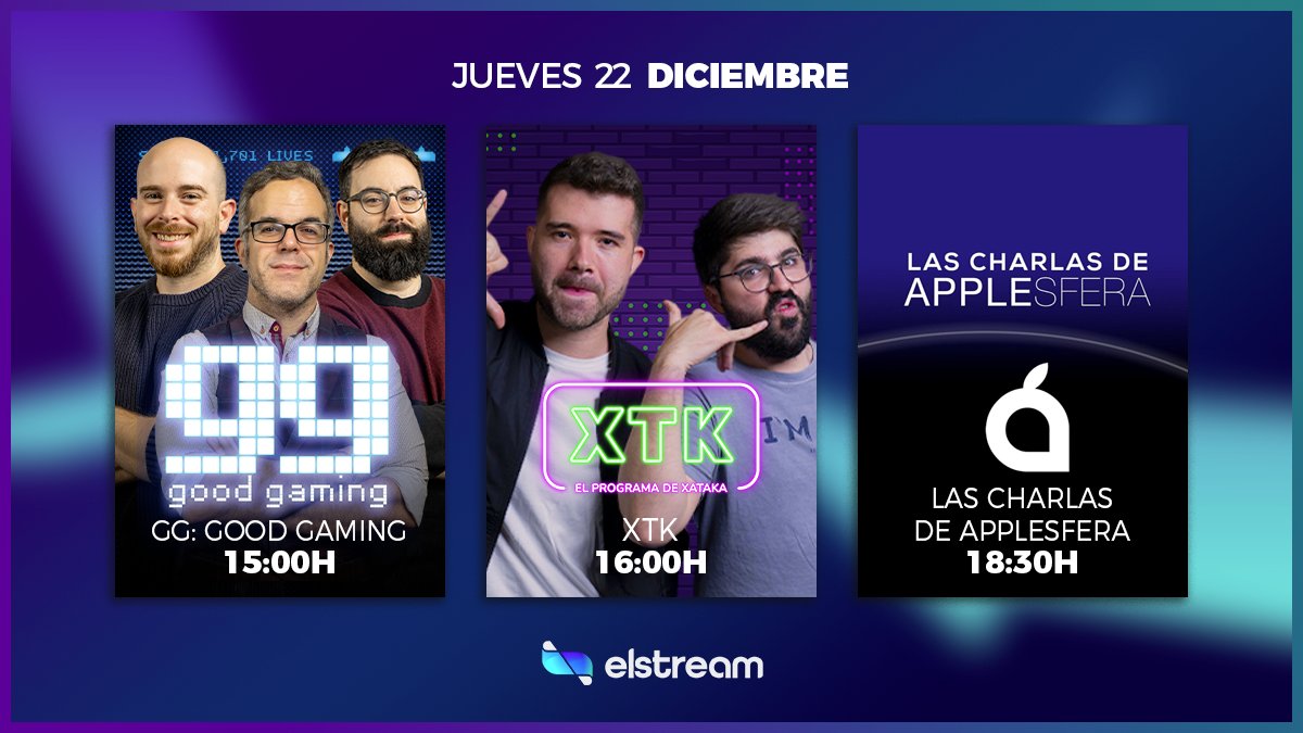 📢 Hoy en ElStream 📢

👾 Tu espacio gaming en #GG
😎 #ElProgramadeXTK con <a href="/JoseDextro/">Jose García</a> 
🍏 Todas las novedades de Apple en Las Charlas de <a href="/applesfera/">Applesfera</a> 

➡️ twitch.tv/elstream