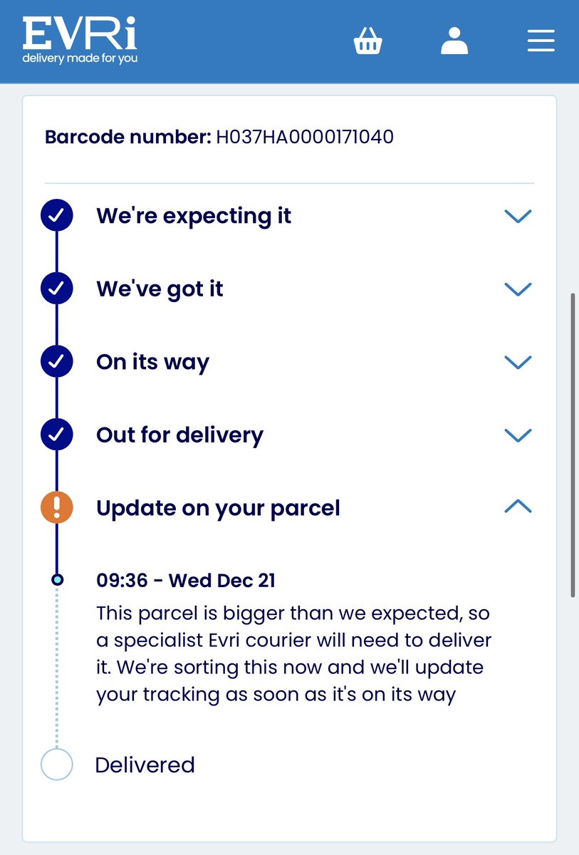 SapphireLittle's tweet photo. @Evri_HereToHelp Hi there. Any chance I can get an update on this please? Status hasn’t changed since Tuesday https://t.co/7BJL0zkZ0a