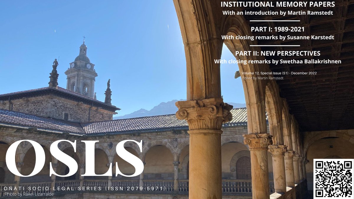 IISJOnati's tweet photo. We are proud to present the Special Issue "Institutional Memory Papers", with testimonies and memories by senior scholars and reflections by emergent scholars. #iisl #iisj #oñati @MartinRamstedt @JohannesFeest @ssballakrishnen @LZevounou https://t.co/4DDZUtAoH9