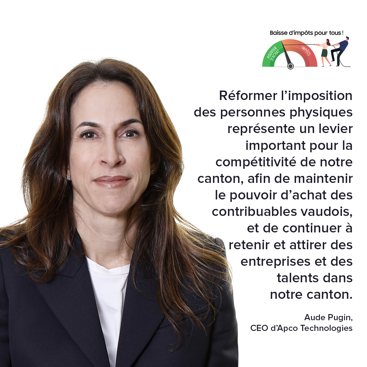 Aude Pugin, CEO d'APCO Technologies SA et Présidente de la <a href="/CVCI_Lausanne/">CVCI</a> soutient notre initiative. Vous aussi, signez : baisse-impots.ch

#BaisseImpotsVD #Initiative #Vaud