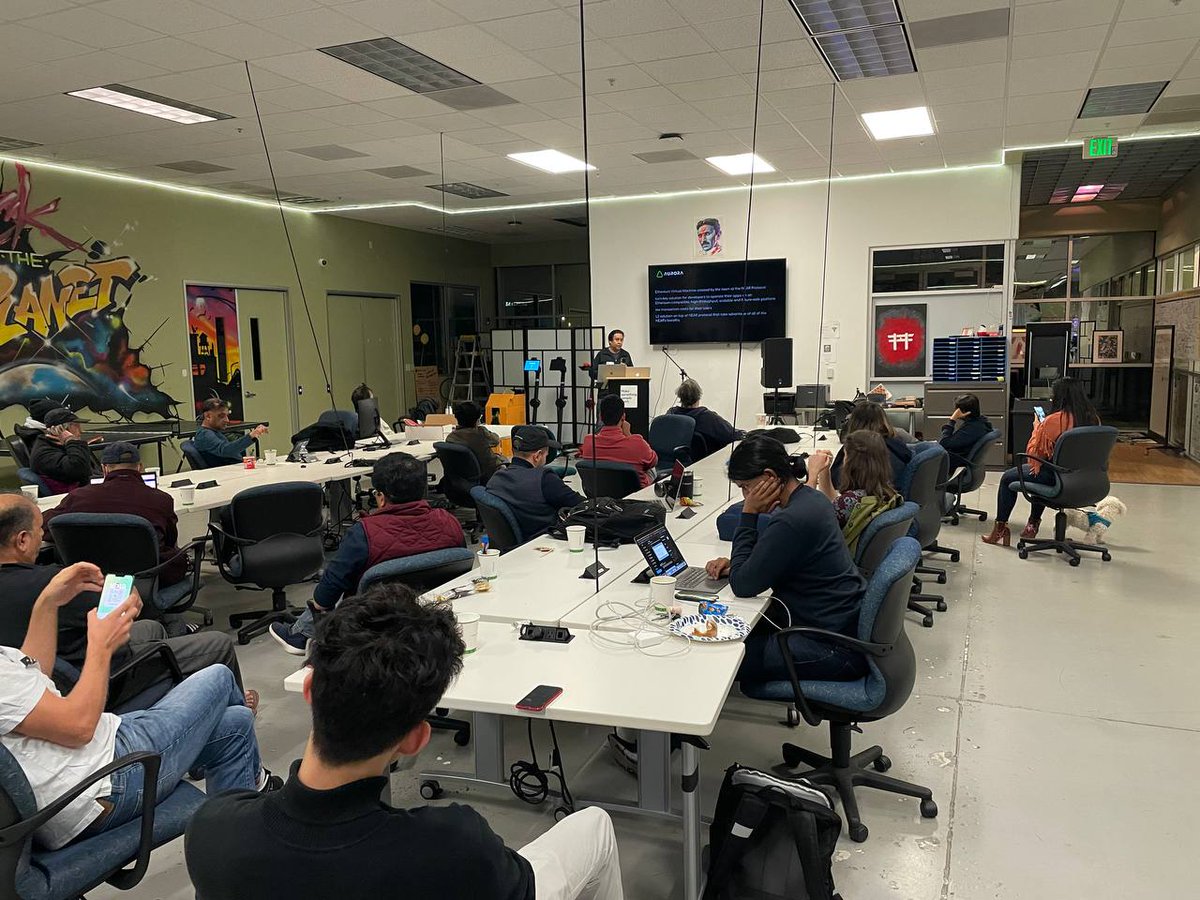 aurorahacks's tweet photo. Hello Devs! Our Dev Rel @HackBoing gave a presentation at @hackerdojo on the growing @auroraisnear ecosystem. Thanks to @alecorbella_ @gkolluri and @MurrayNewlands!

"All Web3 devs are welcome to Aurora and benefit from its simple and seamless tools" #web3 #solidity #aurora https://t.co/ryeULPD5pe