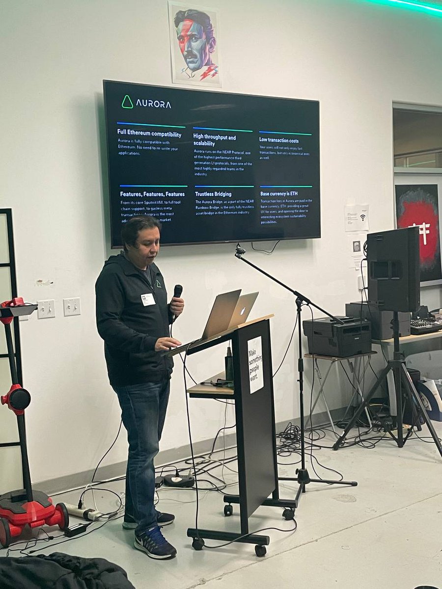 aurorahacks's tweet photo. Hello Devs! Our Dev Rel @HackBoing gave a presentation at @hackerdojo on the growing @auroraisnear ecosystem. Thanks to @alecorbella_ @gkolluri and @MurrayNewlands!

"All Web3 devs are welcome to Aurora and benefit from its simple and seamless tools" #web3 #solidity #aurora https://t.co/ryeULPD5pe