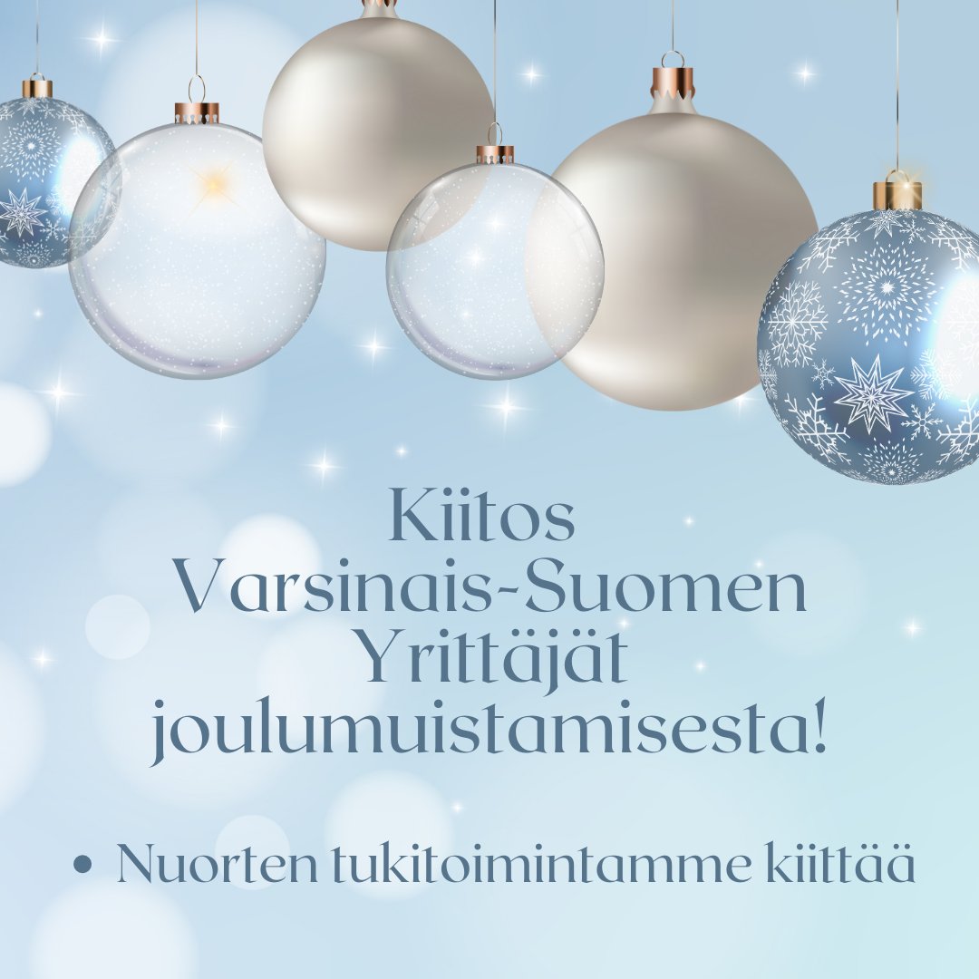 Kaikilla nuorilla ei ole mahdollista saada tukea läheisiltään.Tukenasi ry:n vapaaehtoistyöntekijät auttavat juuri niitä nuoria, joilla tukiverkostoa ei ole. Tänä vuonna Varsinais-Suomen Yrittäjät antoivat oman panoksensa ja jouluiloa tukityömme piirissä oleville nuorille.Kiitos♥️