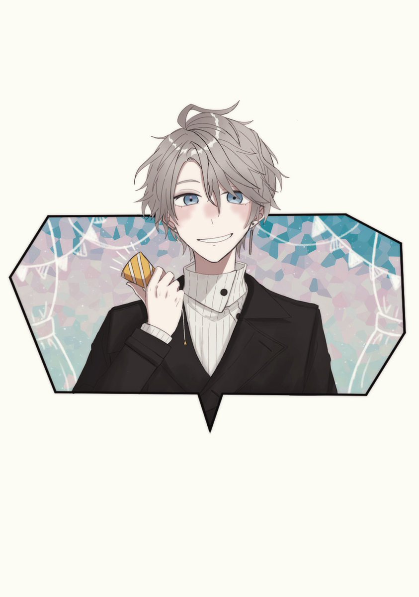 1boy male focus smile blue eyes solo looking at viewer grey hair  illustration images