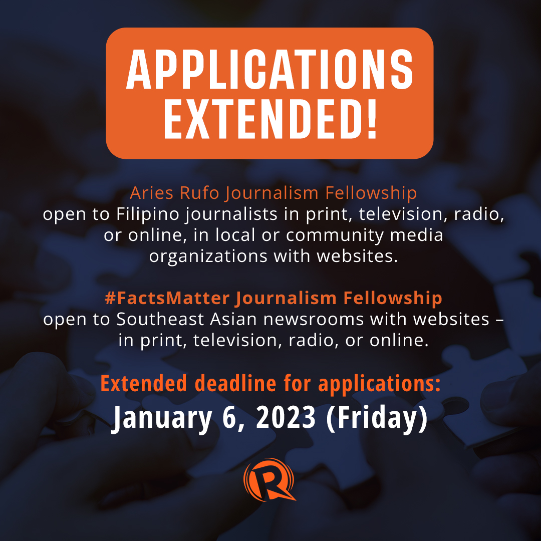 Deadline for applications is extended! 🗓️

Join the second cycle of MovePH's local and international fellowships, equipping journalists with the necessary tools needed to traverse the digital age. 

Register here: rappler.com/about/rappler-…