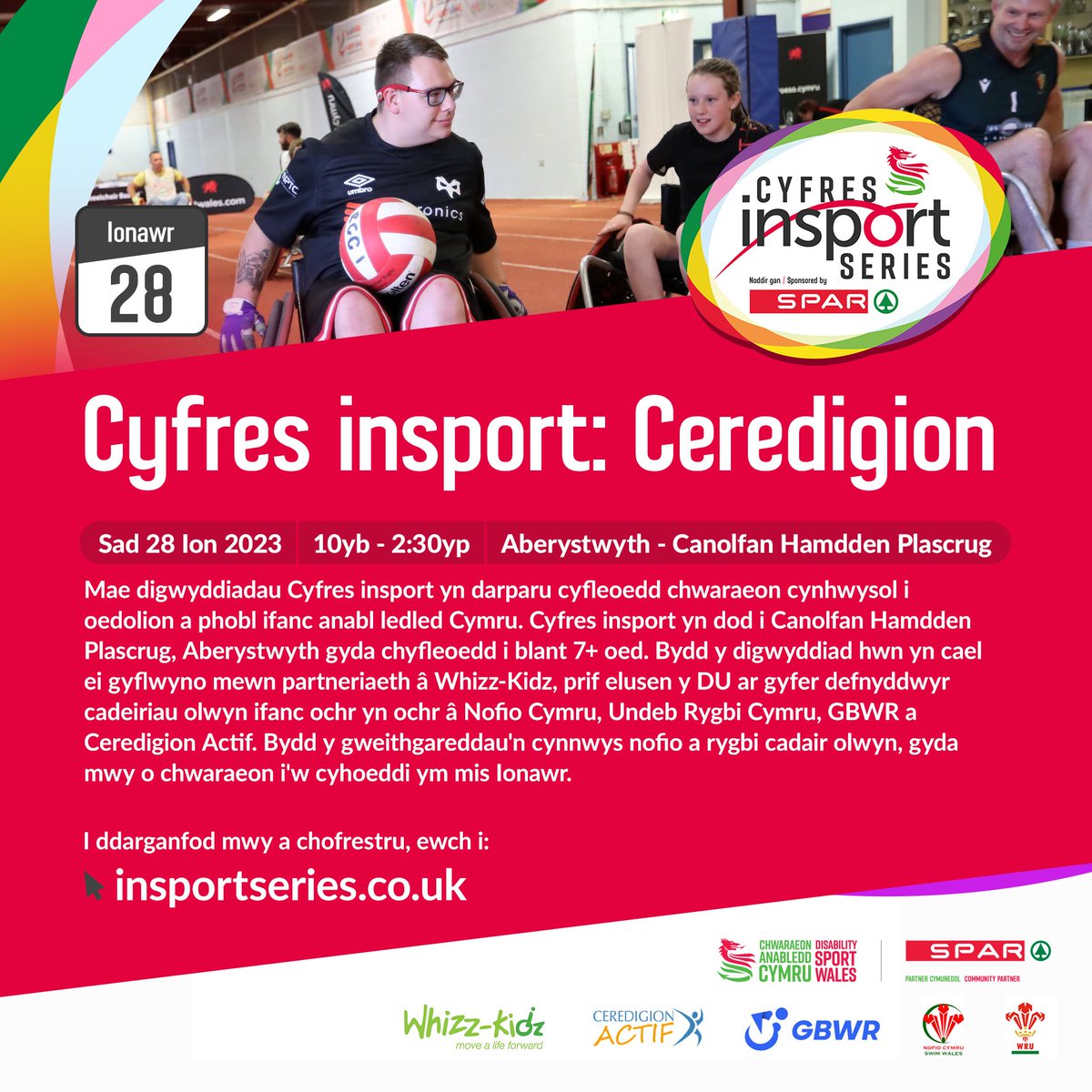 📣 insport Series: Ceredigion <a href="/CeredigionActif/">Ceredigion Actif</a> <a href="/WhizzKidz/">Whizz Kidz</a> <a href="/gbwrnews/">Great Britain Wheelchair Rugby</a> <a href="/WelshRugbyUnion/">Welsh Rugby Union 🏴󠁧󠁢󠁷󠁬󠁳󠁿</a> <a href="/SwimWales/">Swim Wales</a> 

📅 January 28 2023
⏰ 10am - 2.30pm
📍 Plascrug Leisure Centre

Sign up today:
🔗 insportseries.co.uk/events/ceredig…