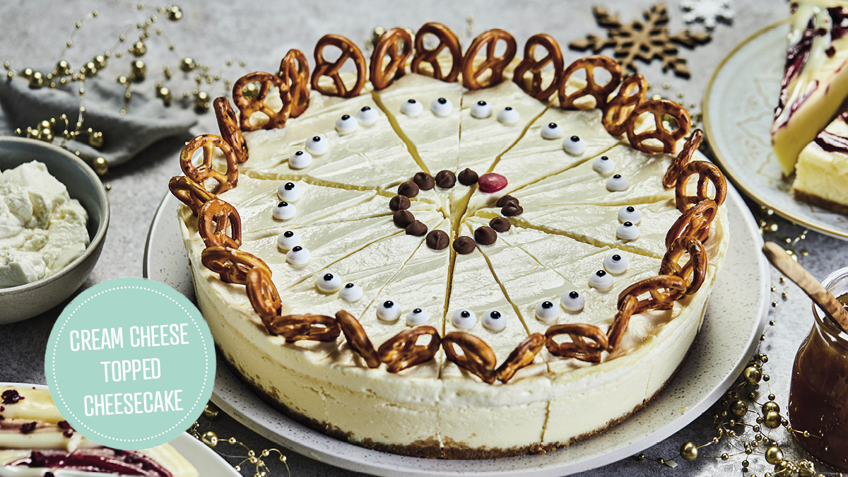 Try our beautiful no-bake Cream Cheese Topped Cheesecake. A luxuriously creamy Vanilla cheesecake finished with a full fat soft cheese and mascarpone topping on a digestive biscuit base. Why not add your own topping for extra appeal?

Ready portioned and frozen for convenience.