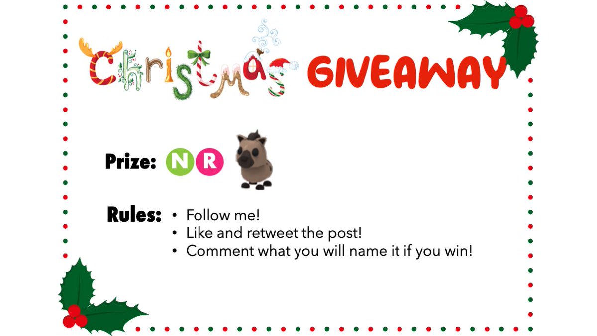 calculus03_'s tweet photo. Merry Early Christmas 🎄🎅!
Here's a nice Christmas giveaway to thank you all for a wonderful year together!
The prize is a NEON RIDE HYENA!

Make sure to:
Follow me 😁
Like the post ♥️
Retweet the post 🔁
Comment what you will name it if you win! ✍️

#AdoptMe #AdoptMeGws https://t.co/dkSKTAMseN