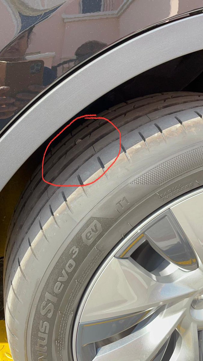 kvvenky's tweet photo. @Tesla continuing from my previous rant. And Tesla is trying to prove me that delivering a new car with Pepple stuck in is tyres is common. https://t.co/ZVPieDPWLo
