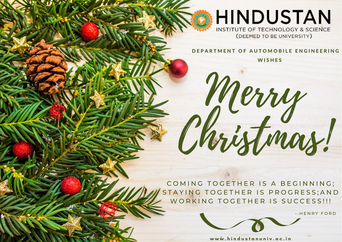 AutodeptHits's tweet photo. "Christmas is the day that holds all time together ".
Department of Automobile Engineering wishes you and your family A Merry Christmas and a Prosperous New Year 2023.
#HITSchristmas
#HindustanChennai
#HindustanUniversity
#Hindustaninstituteoftechnologyandscience
#Autohits https://t.co/0i4EkhAQuS