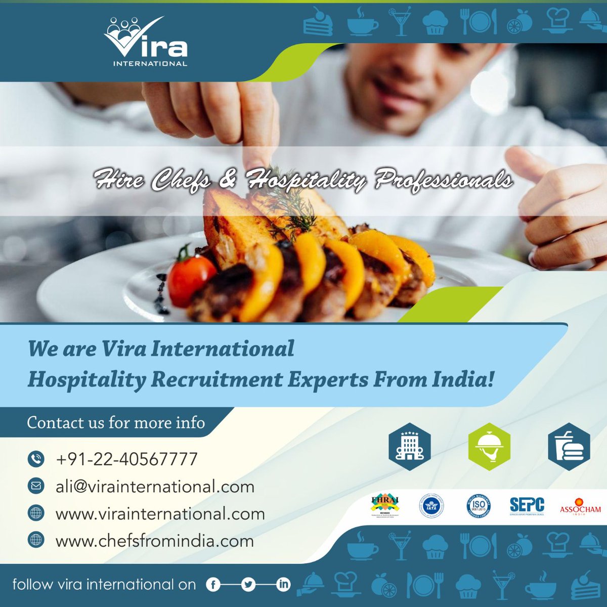 Vira_India's tweet photo. Complete staffing solutions from Vira International.  

#hospitality #hiring #hospitalitydesign #chefstagram #chefsplatform #hiringchefs #india #chefs #indian #indianfood  #chefstalk  #indianfoodbloggers #chefsroll #indianfoodie #hire #Jobs #Recruitment #Jobsearch https://t.co/7bvmjtE1VE