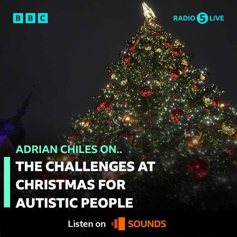 bbc5live's tweet photo. Christmas can be an exciting but stressful time for autistic people. 

😧With lots of change, social interaction and a lack of routine it can become overwhelming. 

Adrian Chiles asks: 

What's your experience and how will you cope❓

🎧Listen on @BBCSounds 📲 https://t.co/B7y8MLP8ek