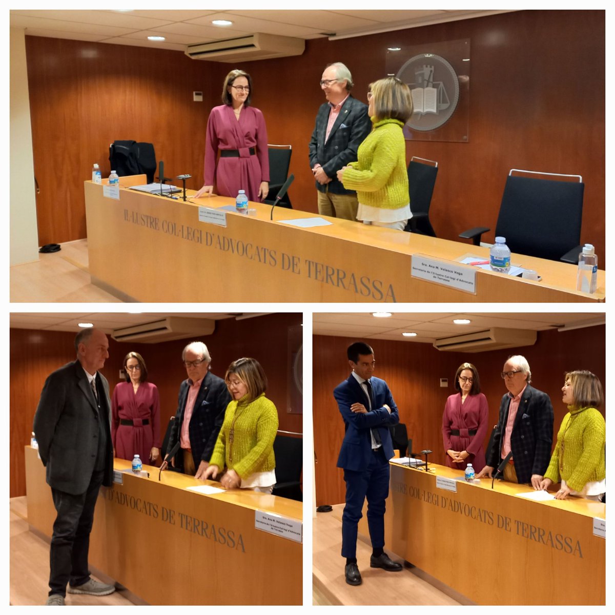 Presa de possessió de la nova degana Carme Oriol, el nou diputat 6è de Junta <a href="/jordiestape1/">Jordi Estapé</a> i el nou tresorer Joaquim Colomer. La Secretària Anna Velasco, el degà sortint <a href="/PuigVentallo/">Ignasi Puig Ventalló</a> i tota l'Assemblea els dona la benvinguda! Gràcies per treballar per l' <a href="/ICATERadvocats/">Advocats Terrassa</a>