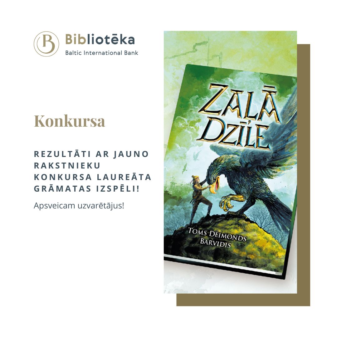 ✨ Apsveicam, Talita Atvare!
😊Drīzumā tiksi pie Jauno rakstnieku konkursa laureāta Toma Deimonda Barvida debijas romāna "Zaļā Dzīle”! 
💫 Lai iedvesmo lasīt un radīt arī savu fantāzijas pasauli!
✨Par balvas saņemšanu sazināsimies personīgi. Gaidiet ziņas!