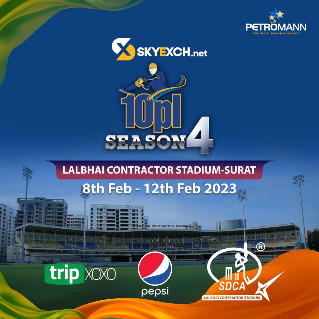 sdcalalbhai's tweet photo. 10PL has a new home. Yesss! You read it right. 

The battle of the mightiest will take place at our new venue Lalbhai Contractor stadium, Surat from 8th to 12th Feb 2023.

Lalbhai Contractor stadium is calling. Toh 10PL chalo India.

#10pl #petromannevents #petromann #sdca https://t.co/3rmQBJPige