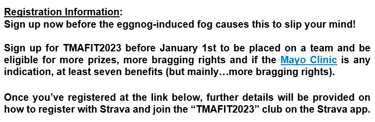 Reminder that #TMAFIT 2023 is right around the corner 
(January 1st through 31st, 2023). 

Sign up today: online.turnaround.org/tmassa/evtssar…
