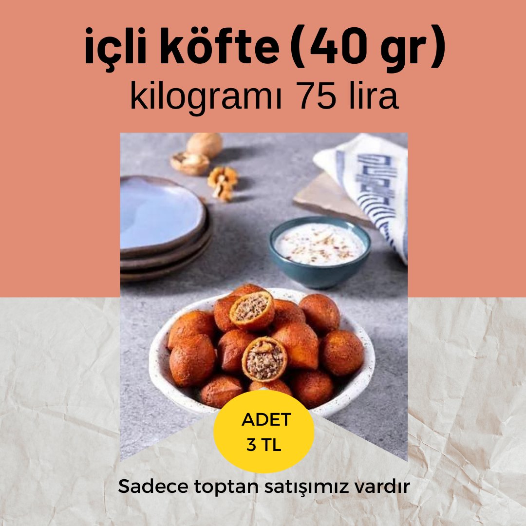 toptangidam's tweet photo. Yılbaşı menüsü için içli köfte siparişi verebilirsiniz. 40 gr içli köfte kilogramı 75 lira. 2,5 kilogramlık poşette çiğ donuk olarak teslim ediyoruz.
#yılbaşı #yılbasıgecesi #yilbasıyemeği #yılbasi #izmir #kordon https://t.co/1rnswdZT9F
