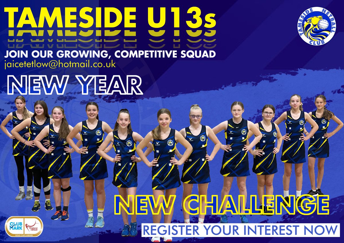 Although our training is over for new year, our <a href="/TamesideNC/">Tameside Netball Clb</a> U13s squad are on the look out for experienced netballers to join their growing, competitive squad. We train on a Monday night at Fairfield 7-9pm and play in leagues such as county, ENG, SIS and plenty of tournaments💙💛
