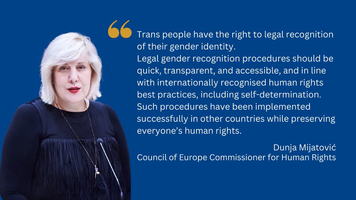 I welcome Scotland’s new law #GRRBill adopted today by @ScotParl introducing legal #GenderRecognition based on self-determination. Nine @coe states have already adopted such laws & several others under consideration. Key trend for full realisation of trans people’s #HumanRights.