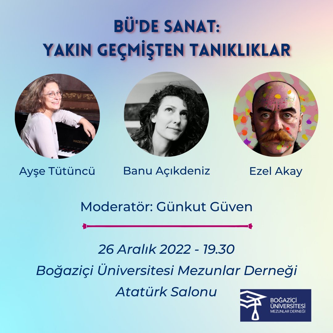 Boğaziçi Üniversitesi kültüründe önemli bir yeri olan kulüpleri, özellikle de sanat kulüplerini, kulüplerin yakın geçmişten bugüne olan hikayesini dinlemek üzere mezunlarımız Ayşe Tütüncü, Banu Açıkdeniz ve Ezel Akay’ı ağırlıyoruz.