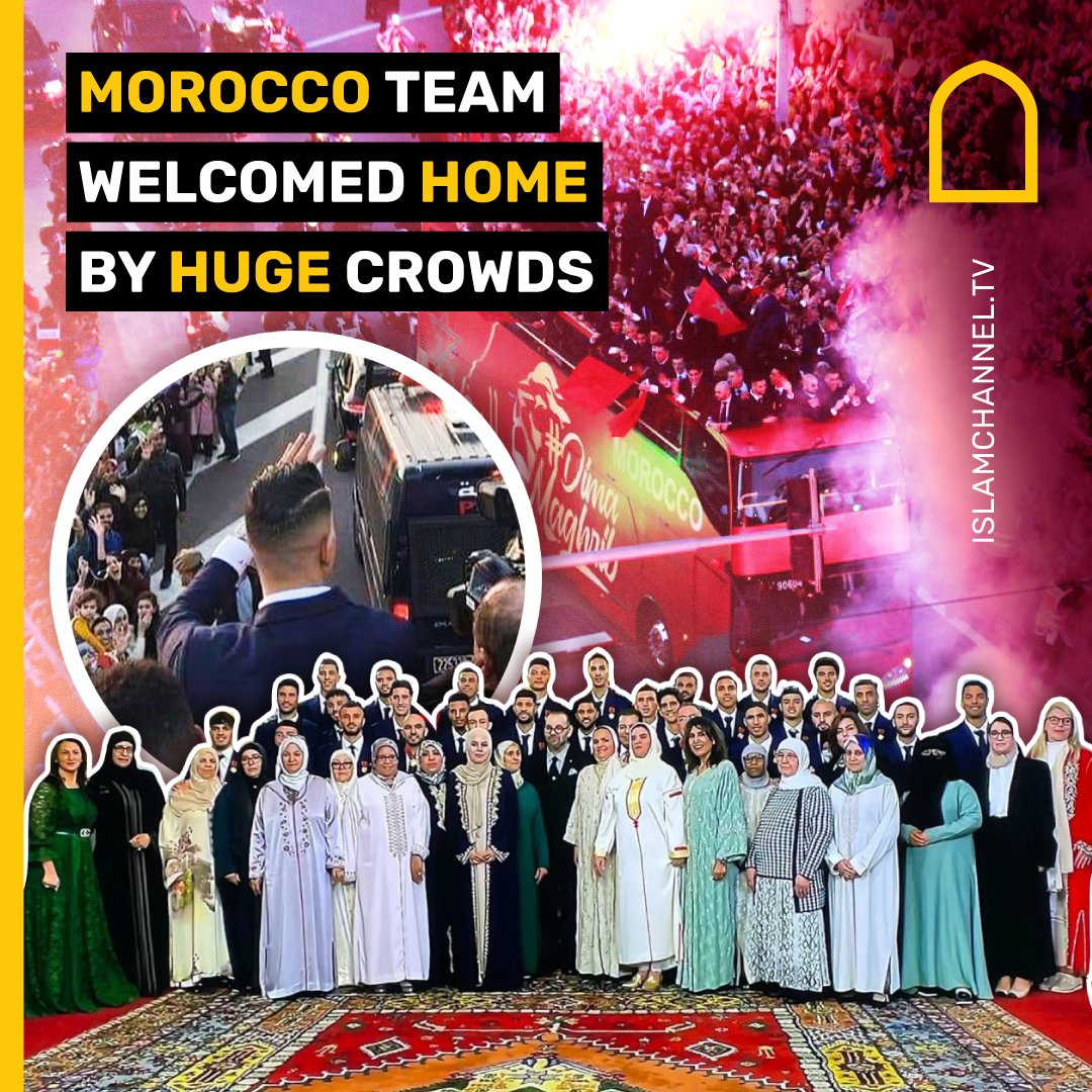 Islamchannel's tweet photo. Supporters cheer as #Morocco's national football team arrives to the center of the capital Rabat, on December 20, 2022, after the Qatar 2022 World Cup #news #QWC #WorldCup #AfricanTeam https://t.co/bIGBGhC7pa
