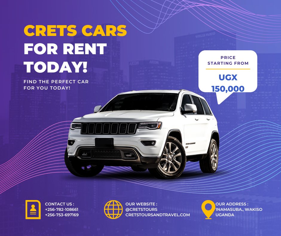 CretsTours's tweet photo. Crets Tours
CARS FOR HIRE
#Uganda #carhireuganda #carhire #cars #rentalcar
https://t.co/jz6fUFqlWe
+256 782 108661
+256753697169 https://t.co/gPzjy3od2W