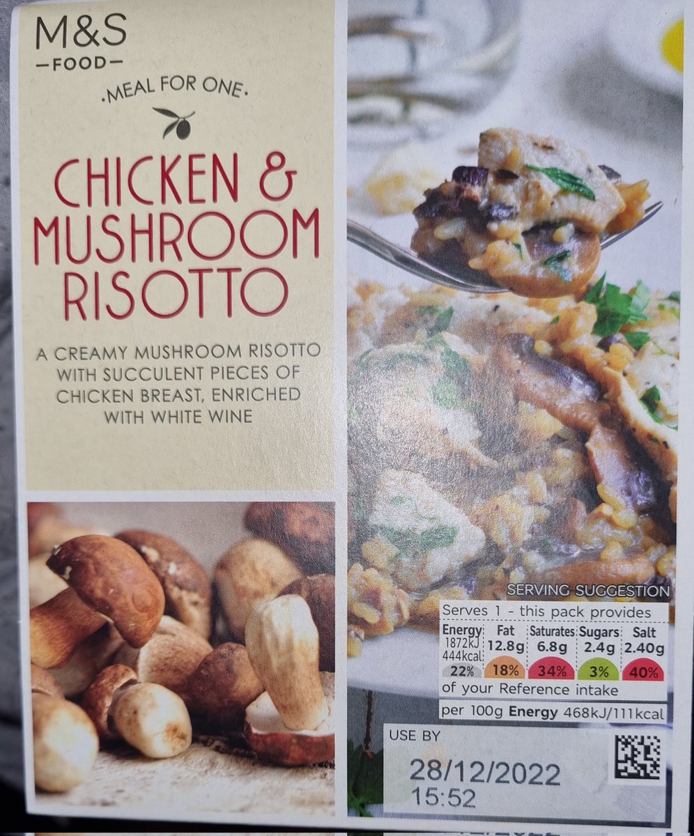 ChloeVernon13's tweet photo. #MarksAndSpencer what on earth is happening? Brought this chicken and mushroom risotto today packaging date 28/12/22. Looked fine till it was cooked per the instructions had this before so knew exactly what I was doing. People be careful #looksrotten #dontgetill https://t.co/PW3AEYgB46